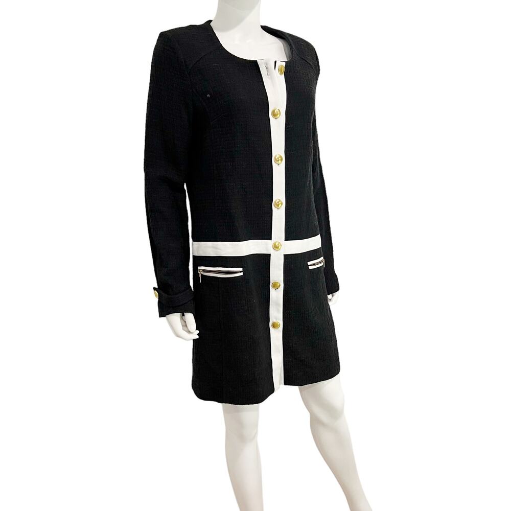 Laundry by Shelli Segal Preppy Classic Black Tweed Duster Jacket Coat, 10